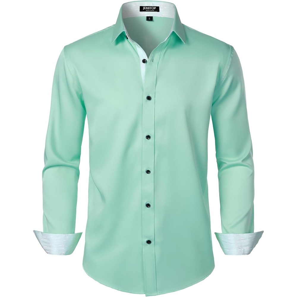 image:imageJEMITOP Mens Stretch MultiUse Dress ShirtsMint Green