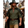 JEMITOP Men’s Renaissance Knight Cotton Lace Up Shirt Without Belt(Army Green)