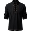JEMITOP Men’s Renaissance Knight Cotton Lace Up Shirt Without Belt(Black)