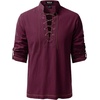 JEMITOP Men’s Renaissance Knight Cotton Lace Up Shirt Without Belt(Burgundy)