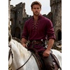 JEMITOP Men’s Renaissance Knight Cotton Lace Up Shirt Without Belt(Burgundy)