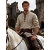 JEMITOP Men’s Renaissance Knight Cotton Lace Up Shirt Without Belt(Khaki)