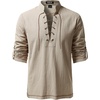 JEMITOP Men’s Renaissance Knight Cotton Lace Up Shirt Without Belt(Khaki)