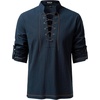 JEMITOP Men’s Renaissance Knight Cotton Lace Up Shirt Without Belt(Navy Blue)
