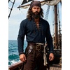 JEMITOP Men’s Renaissance Knight Cotton Lace Up Shirt Without Belt(Navy Blue)