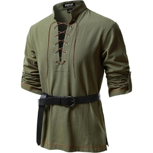 JEMITOP Men’s Renaissance Knight Cotton Lace Up Shirt Without Belt(Army Green)