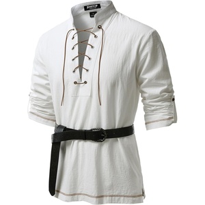 JEMITOP Men’s Renaissance Knight Cotton Lace Up Shirt Without Belt(Ivory White)
