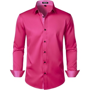 JEMITOP Mens Stretch Multi-Use Dress Shirts(Hot Pink)