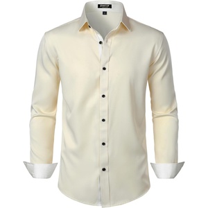 JEMITOP Mens Stretch Multi-Use Dress Shirts(Ivory)