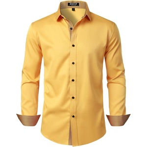 JEMITOP Mens Stretch Multi-Use Dress Shirts(Yellow)