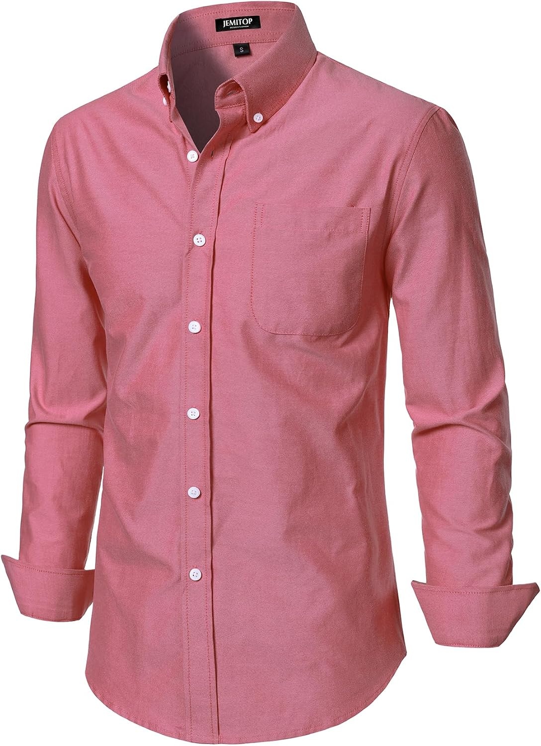 image:imageJEMITOP Mens Lightweight Oxford Long Sleeve ShirtsCoral Red