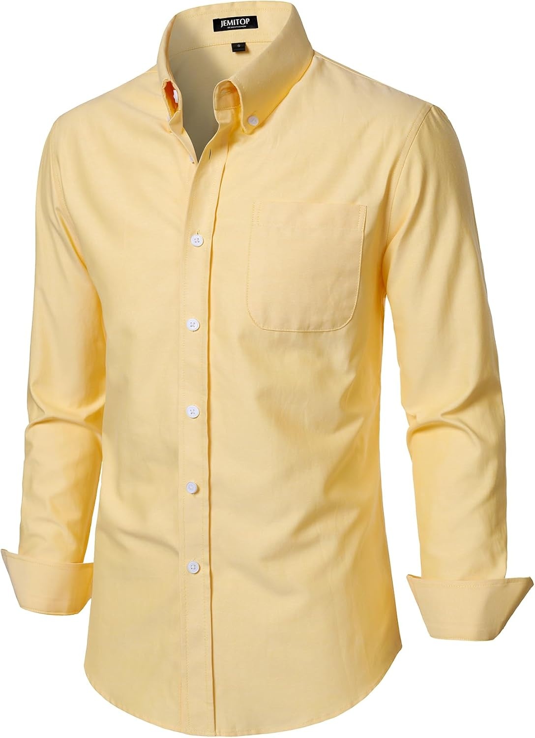 image:imageJEMITOP Mens Lightweight Oxford Long Sleeve ShirtsLemon Yellow