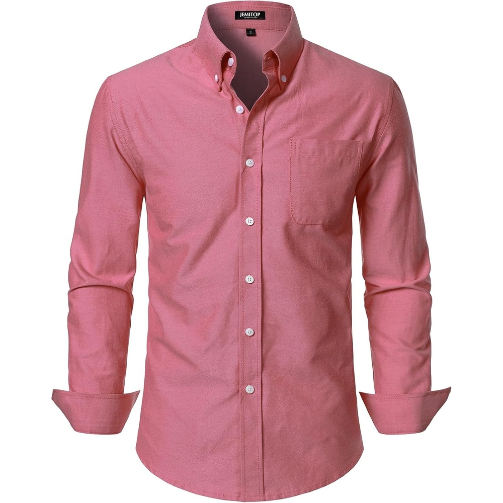 image:imageJEMITOP Mens Lightweight Oxford Long Sleeve ShirtsCoral Red
