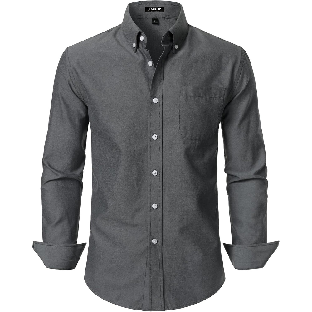 image:imageJEMITOP Mens Lightweight Oxford Long Sleeve ShirtsDark Grey