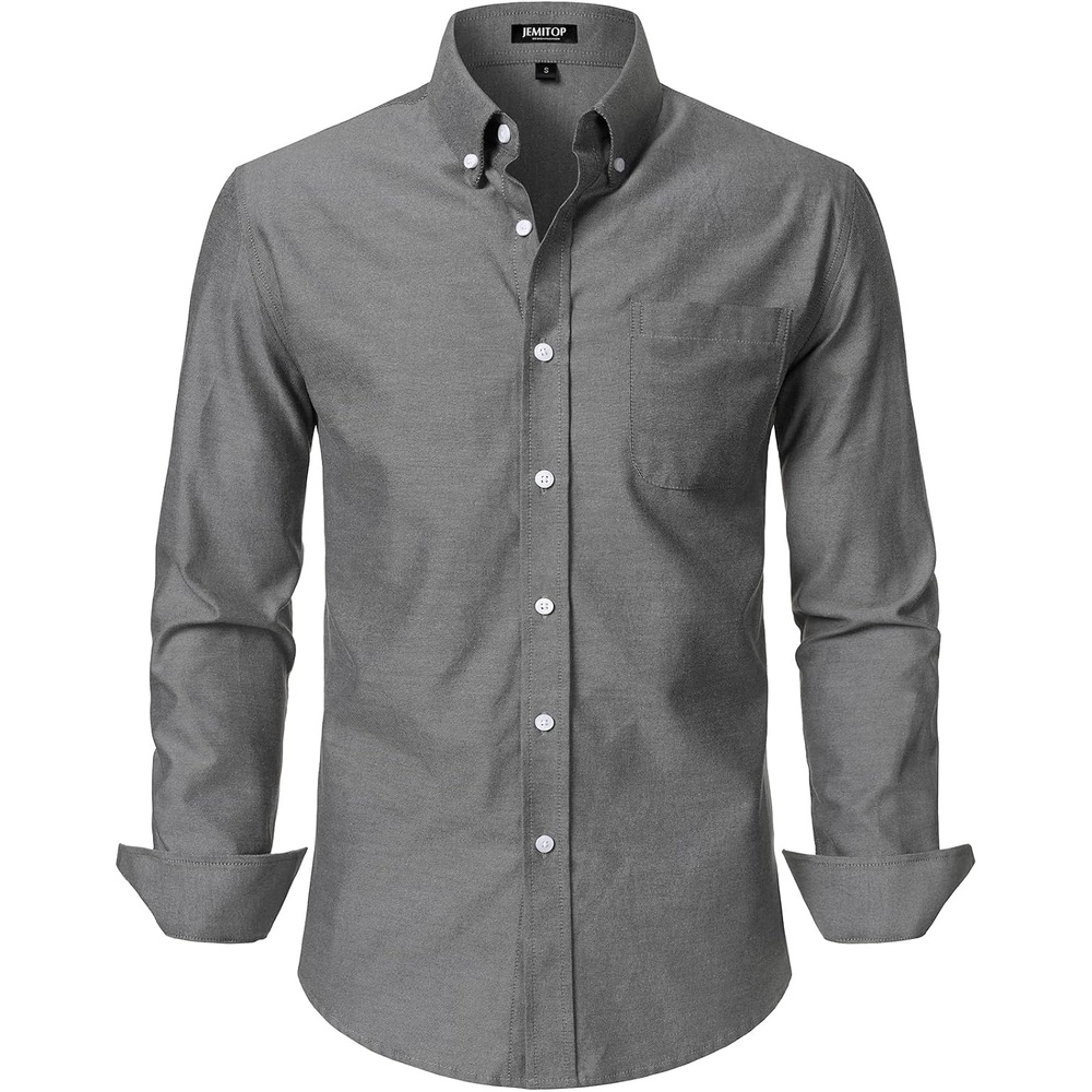 image:imageJEMITOP Mens Lightweight Oxford Long Sleeve ShirtsGrey