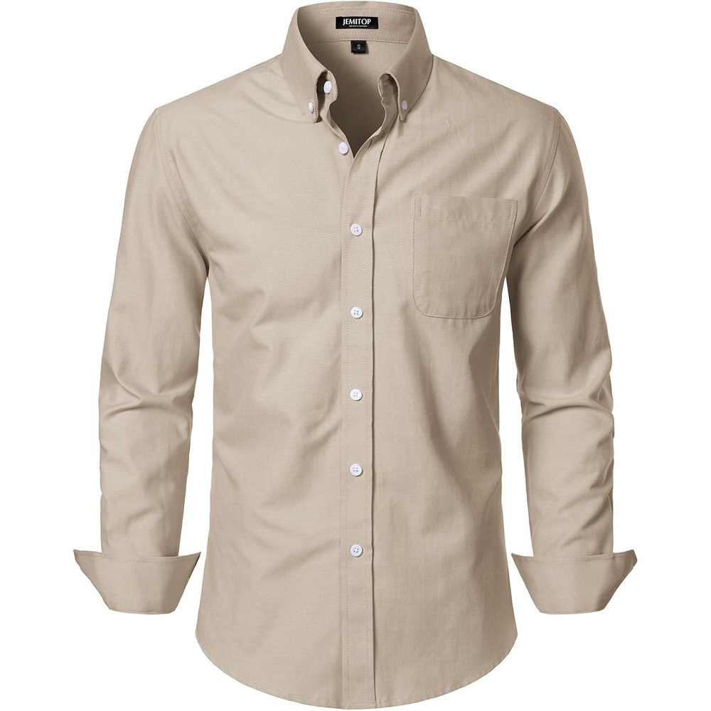 image:imageJEMITOP Mens Lightweight Oxford Long Sleeve ShirtsKhaki