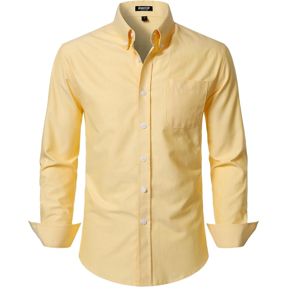 image:imageJEMITOP Mens Lightweight Oxford Long Sleeve ShirtsLemon Yellow
