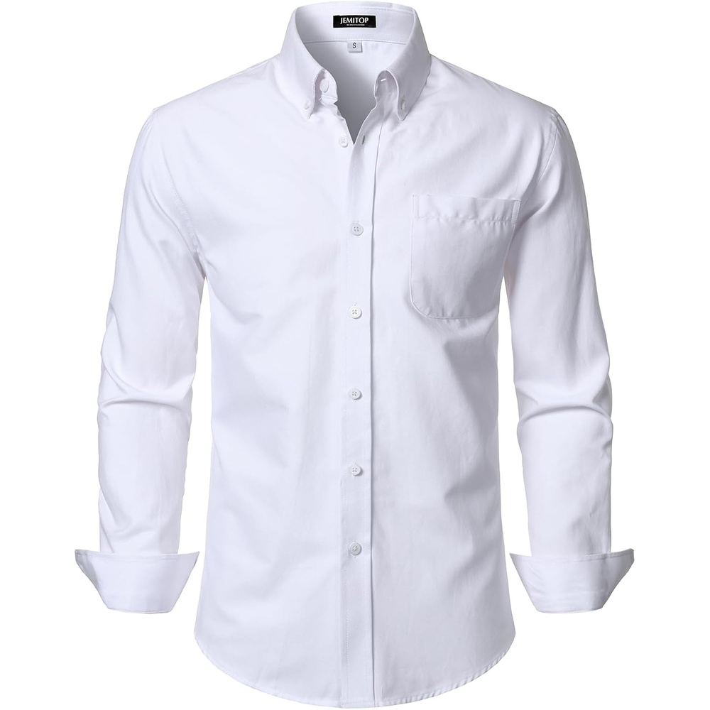 image:imageJEMITOP Mens Lightweight Oxford Long Sleeve ShirtsWhite