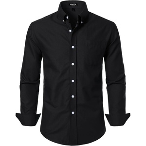 JEMITOP Mens Lightweight Oxford Long Sleeve Shirts(Black)