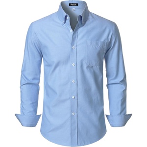 JEMITOP Mens Lightweight Oxford Long Sleeve Shirts(Blue)