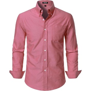 JEMITOP Mens Lightweight Oxford Long Sleeve Shirts(Coral Red)