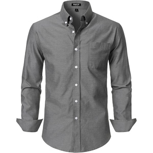 JEMITOP Mens Lightweight Oxford Long Sleeve Shirts(Grey)