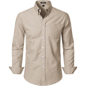 JEMITOP Mens Lightweight Oxford Long Sleeve Shirts(Khaki)