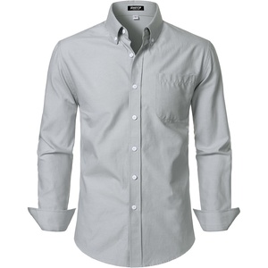 JEMITOP Mens Lightweight Oxford Long Sleeve Shirts(Light Grey)