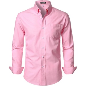 JEMITOP Mens Lightweight Oxford Long Sleeve Shirts(Pink)