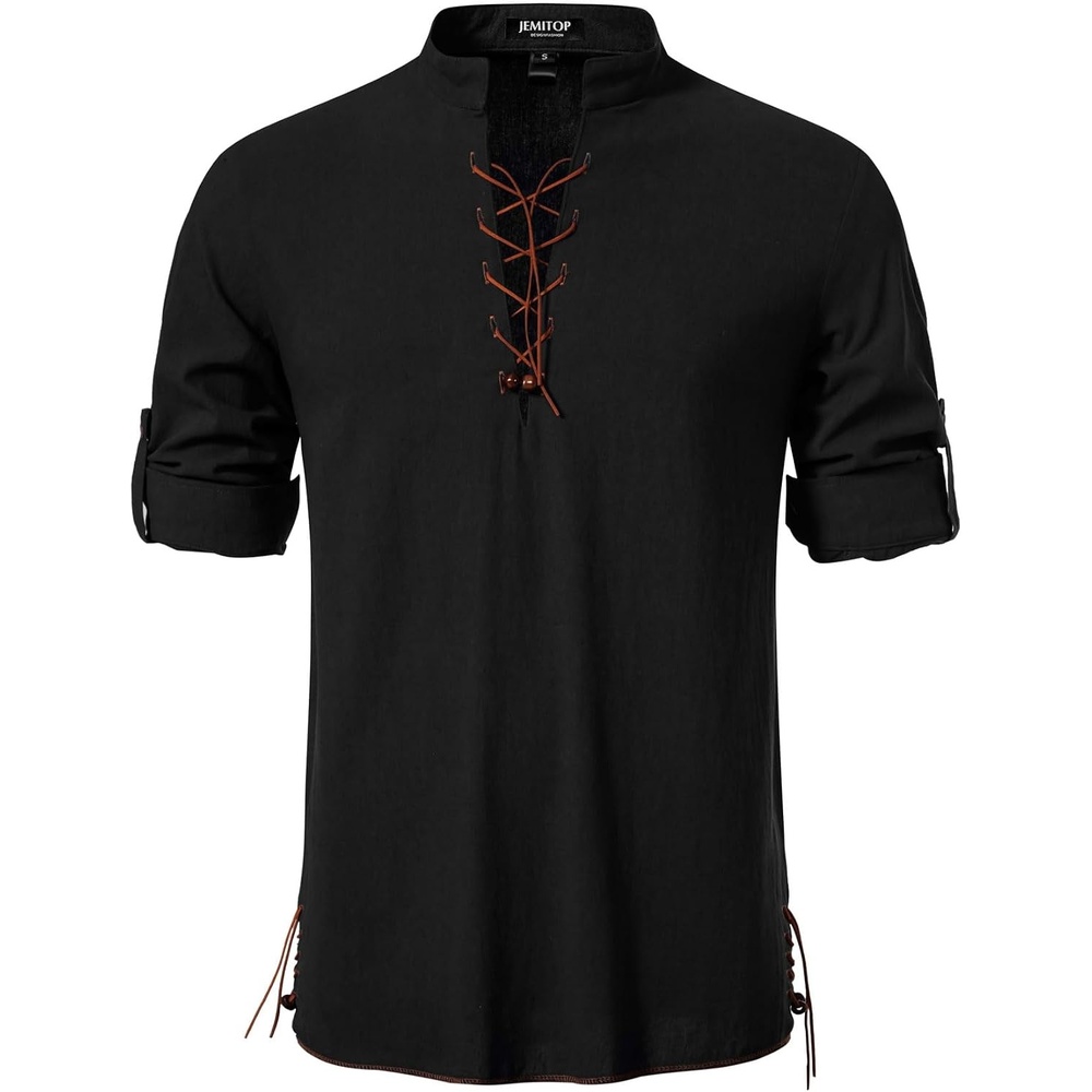 image:imageJEMITOP Mens Renaissance Costume Top Pirate Viking ShirtBlack