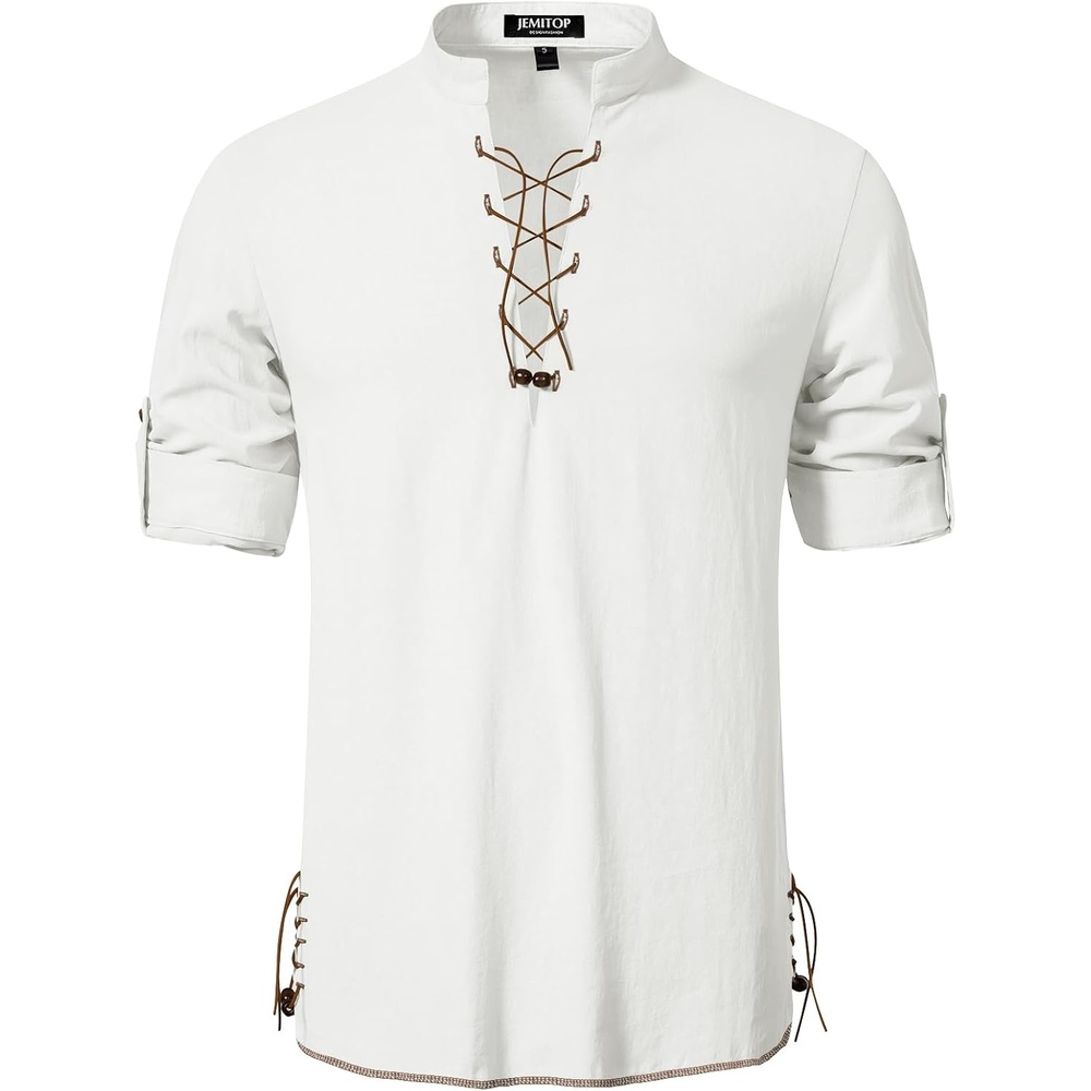 image:imageJEMITOP Mens Renaissance Costume Top Pirate Viking ShirtWhite