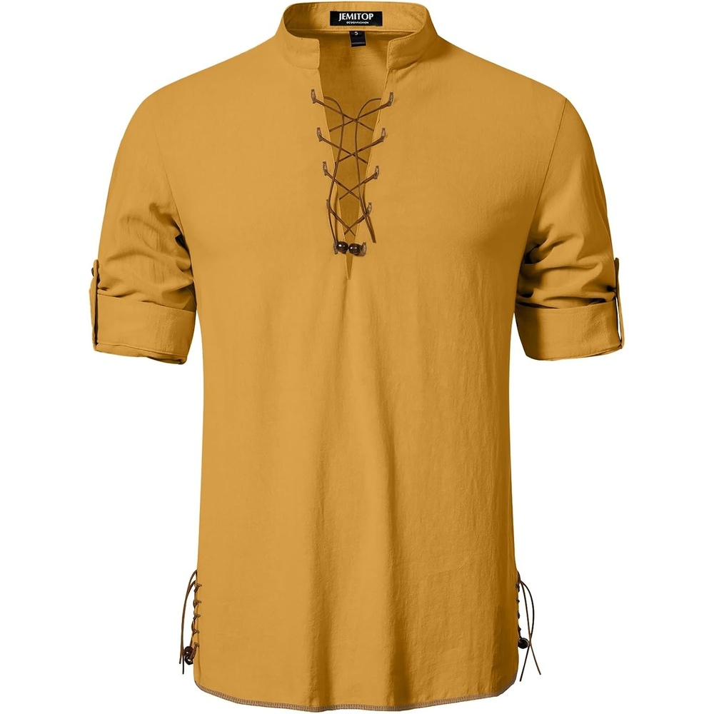 image:imageJEMITOP Mens Renaissance Costume Top Pirate Viking ShirtYellow