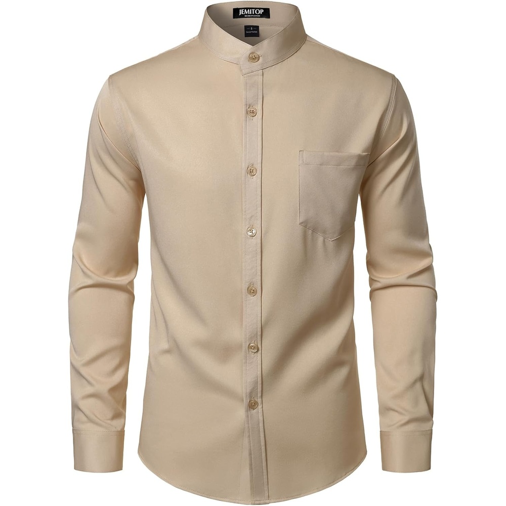 image:imageJEMITOP Mens WrinkleFree Mandarin Collar Dress ShirtKhaki