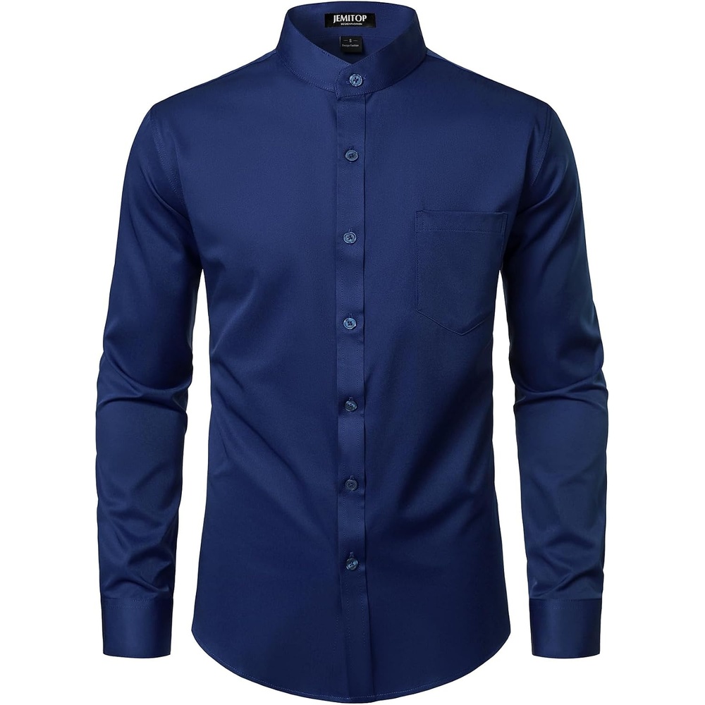 image:imageJEMITOP Mens WrinkleFree Mandarin Collar Dress ShirtRoyal Blue