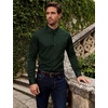 JEMITOP Mens Wrinkle-Free Mandarin Collar Dress Shirt(Dark Green)