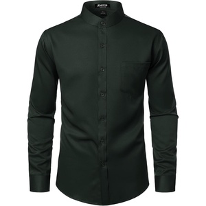 JEMITOP Mens Wrinkle-Free Mandarin Collar Dress Shirt(Dark Green)