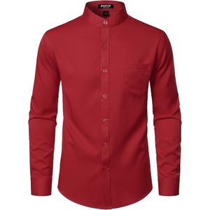 JEMITOP Mens Wrinkle-Free Mandarin Collar Dress Shirt(Red)