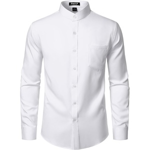 JEMITOP Mens Wrinkle-Free Mandarin Collar Dress Shirt(White)