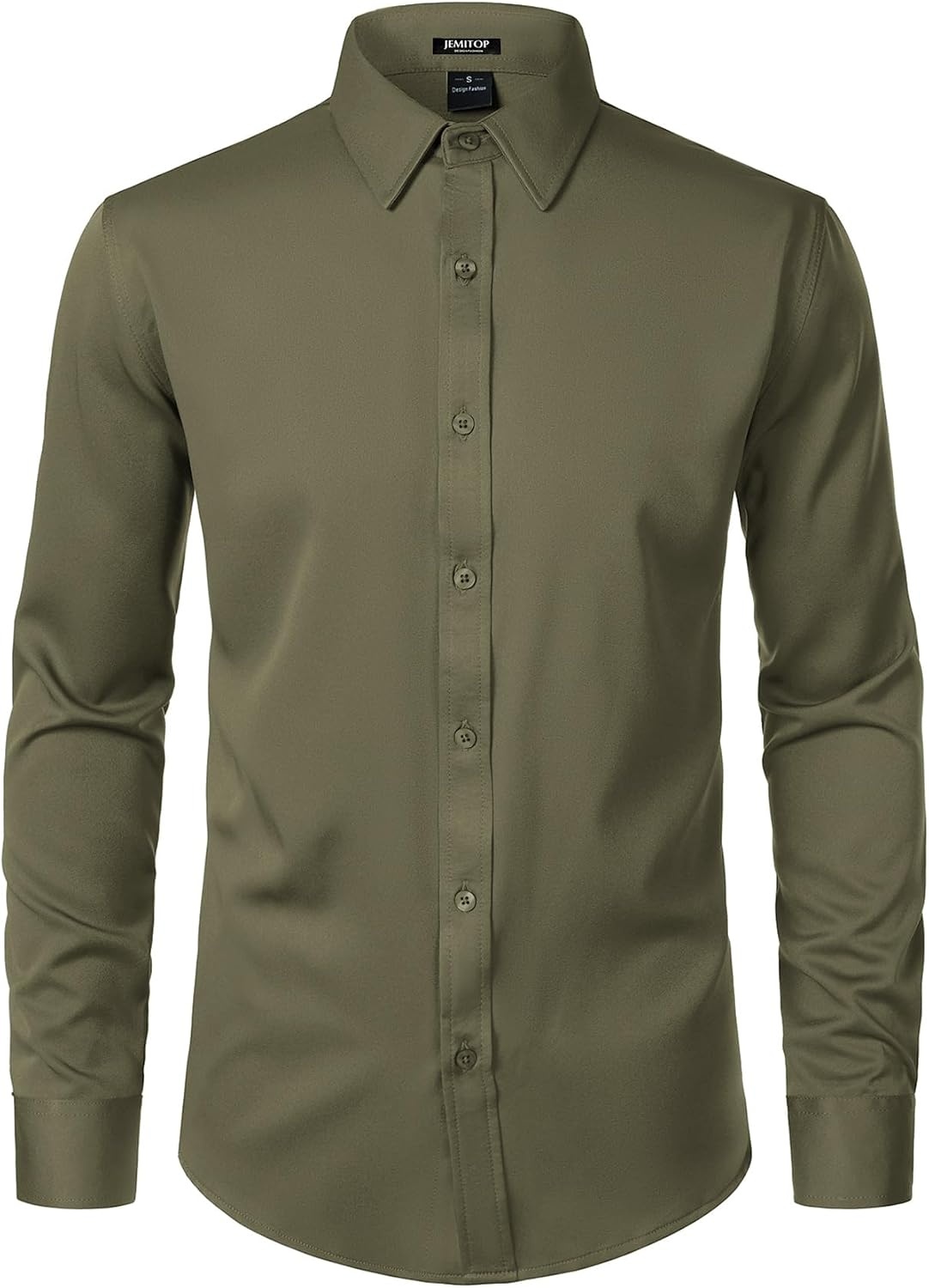 image:imageJEMITOP Mens Stretch WrinkleFree Soft Dress ShirtsArmy Green