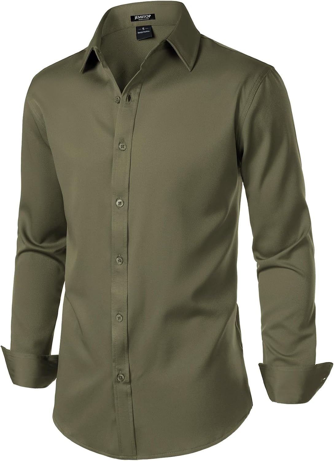 image:imageJEMITOP Mens Stretch WrinkleFree Soft Dress ShirtsArmy Green