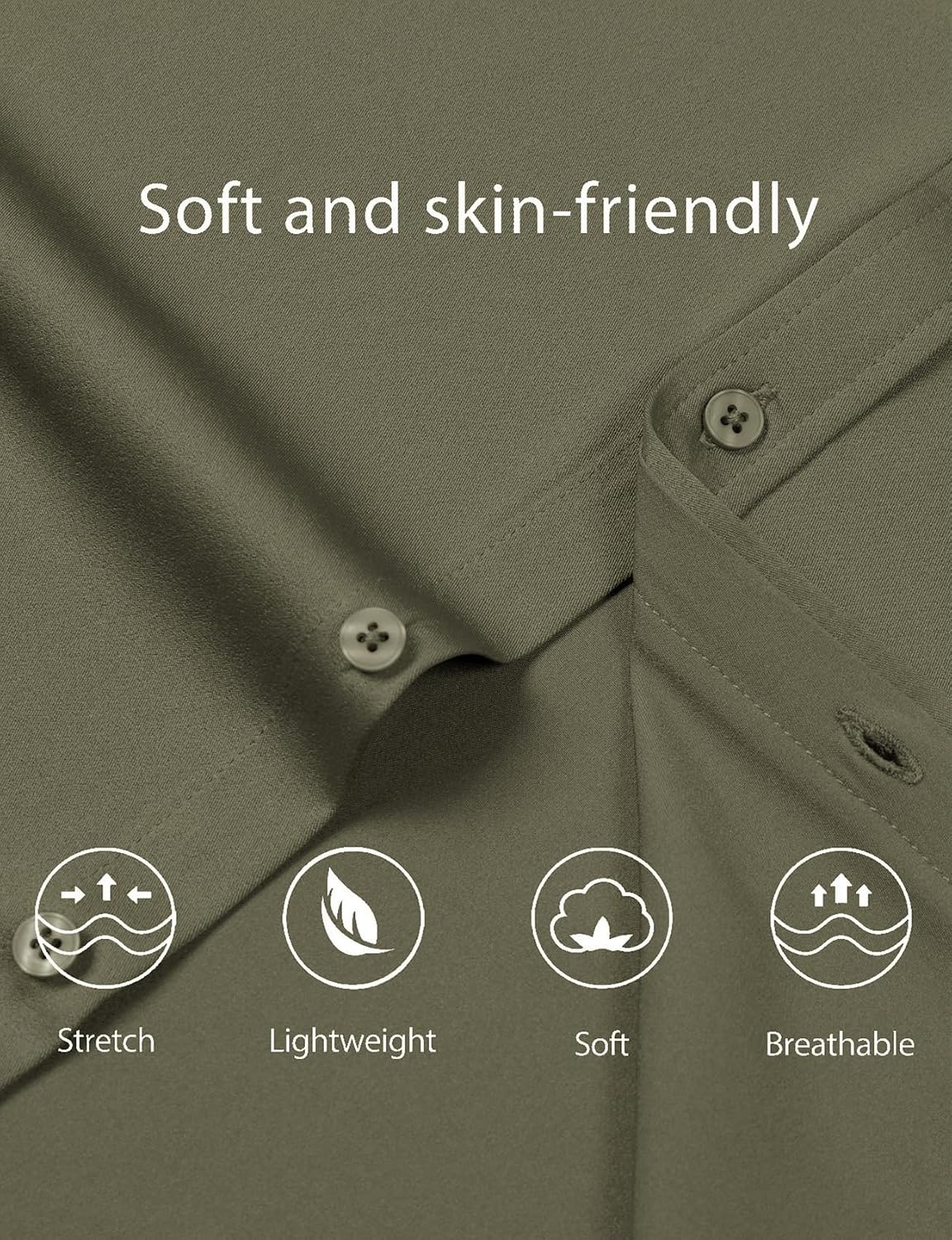 image:imageJEMITOP Mens Stretch WrinkleFree Soft Dress ShirtsArmy Green