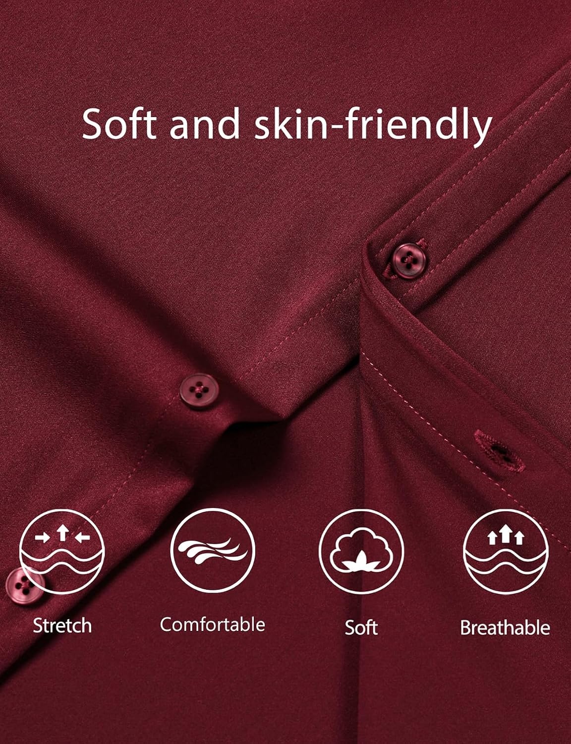 image:imageJEMITOP Mens Stretch WrinkleFree Soft Dress ShirtsBurgundy