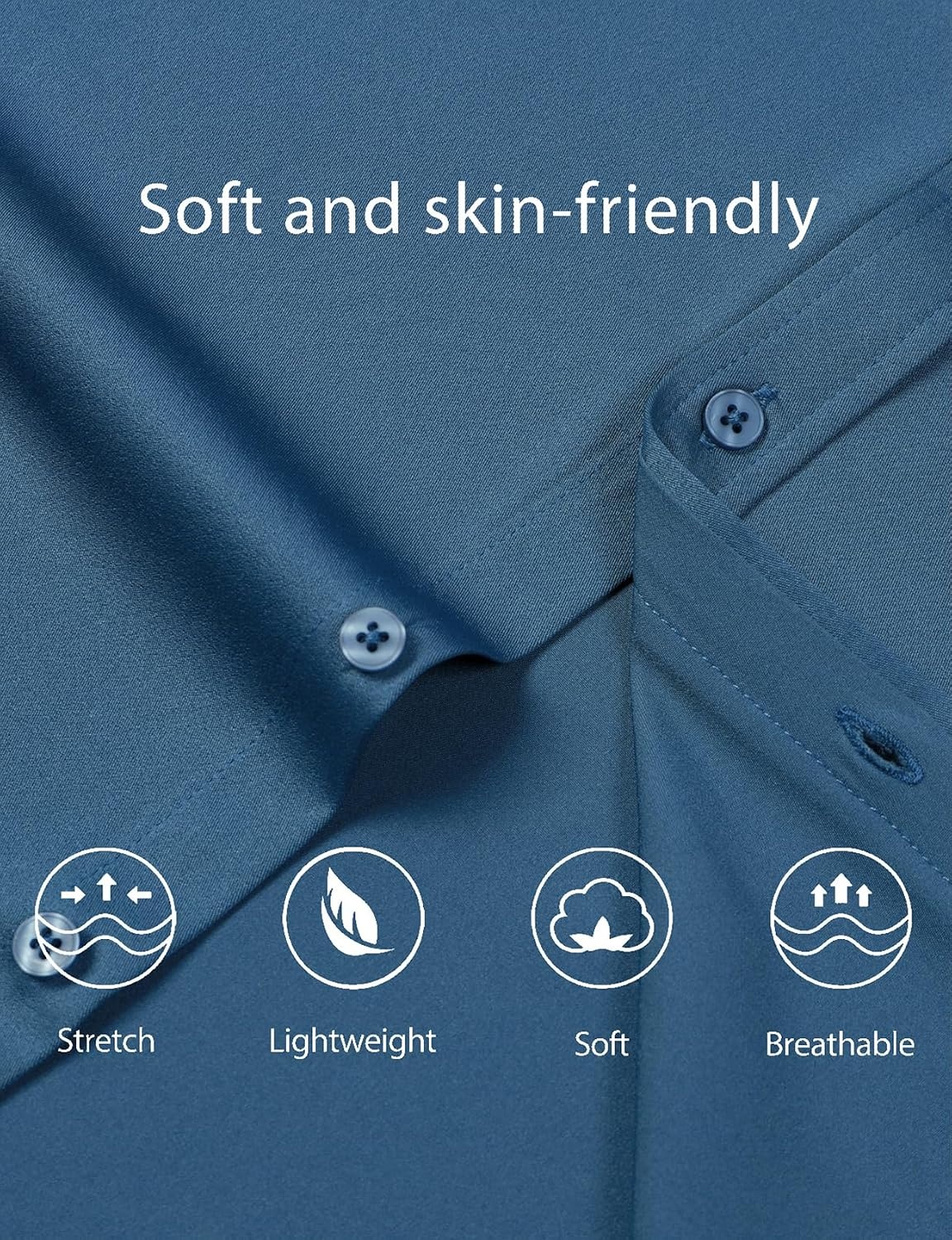 image:imageJEMITOP Mens Stretch WrinkleFree Soft Dress ShirtsDusty Blue