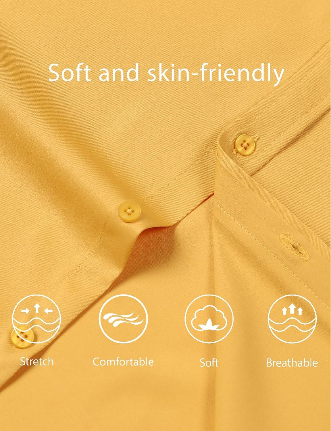image:imageJEMITOP Mens Stretch WrinkleFree Soft Dress ShirtsGold