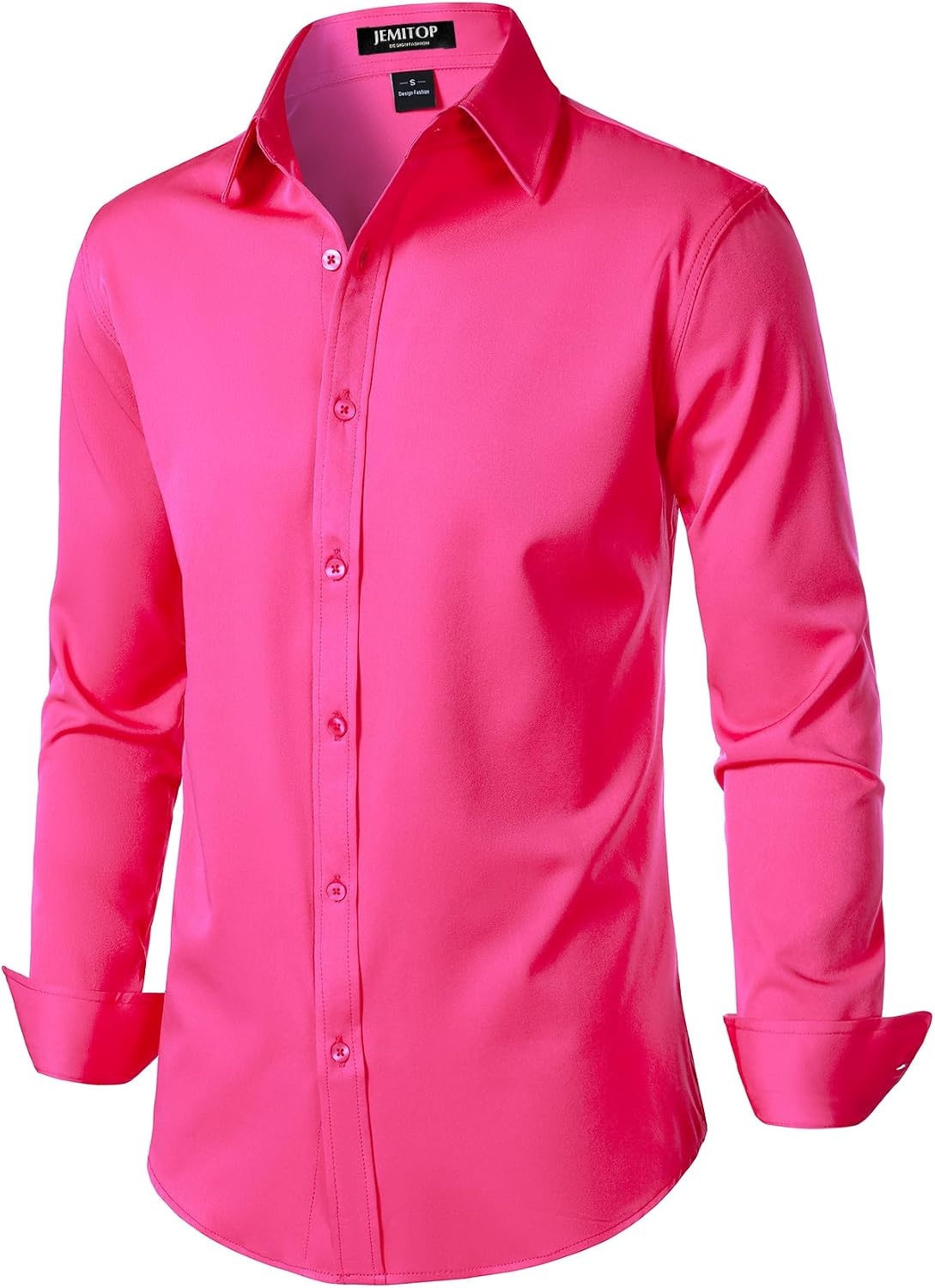 image:imageJEMITOP Mens Stretch WrinkleFree Soft Dress ShirtsHot Pink