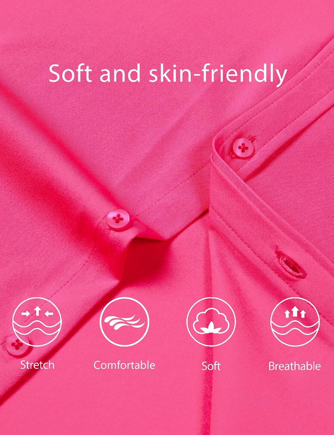 image:imageJEMITOP Mens Stretch WrinkleFree Soft Dress ShirtsHot Pink