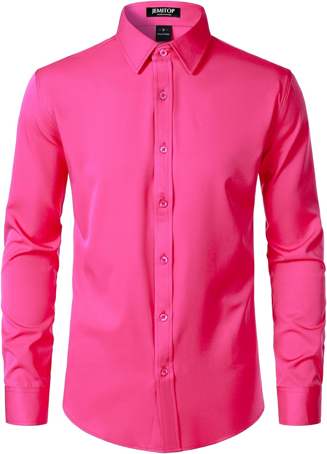 image:imageJEMITOP Mens Stretch WrinkleFree Soft Dress ShirtsHot Pink