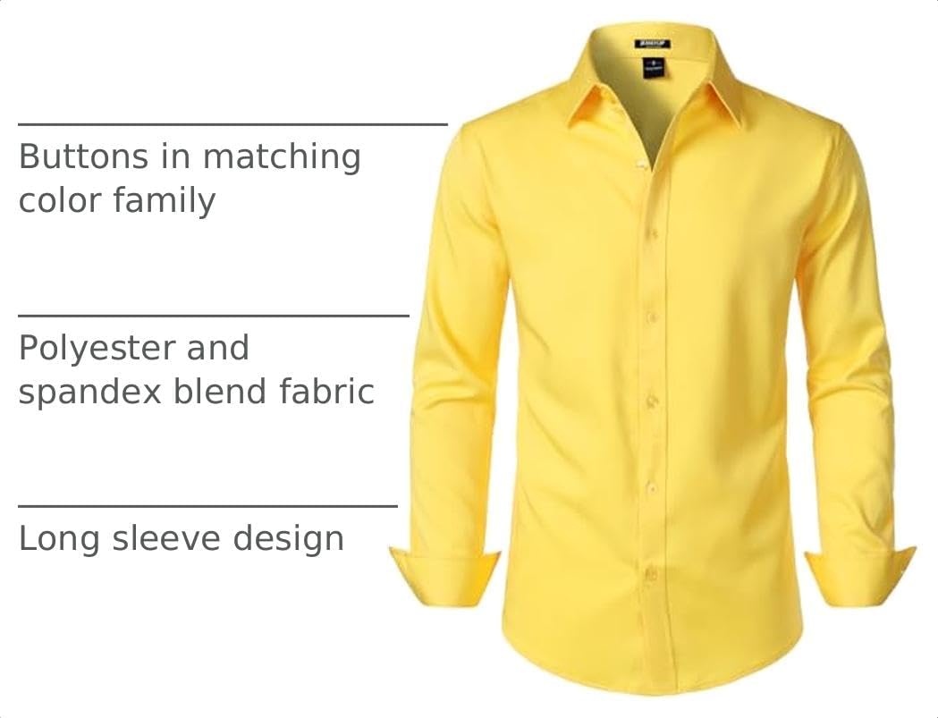 image:imageJEMITOP Mens Stretch WrinkleFree Soft Dress ShirtsLemon Yellow