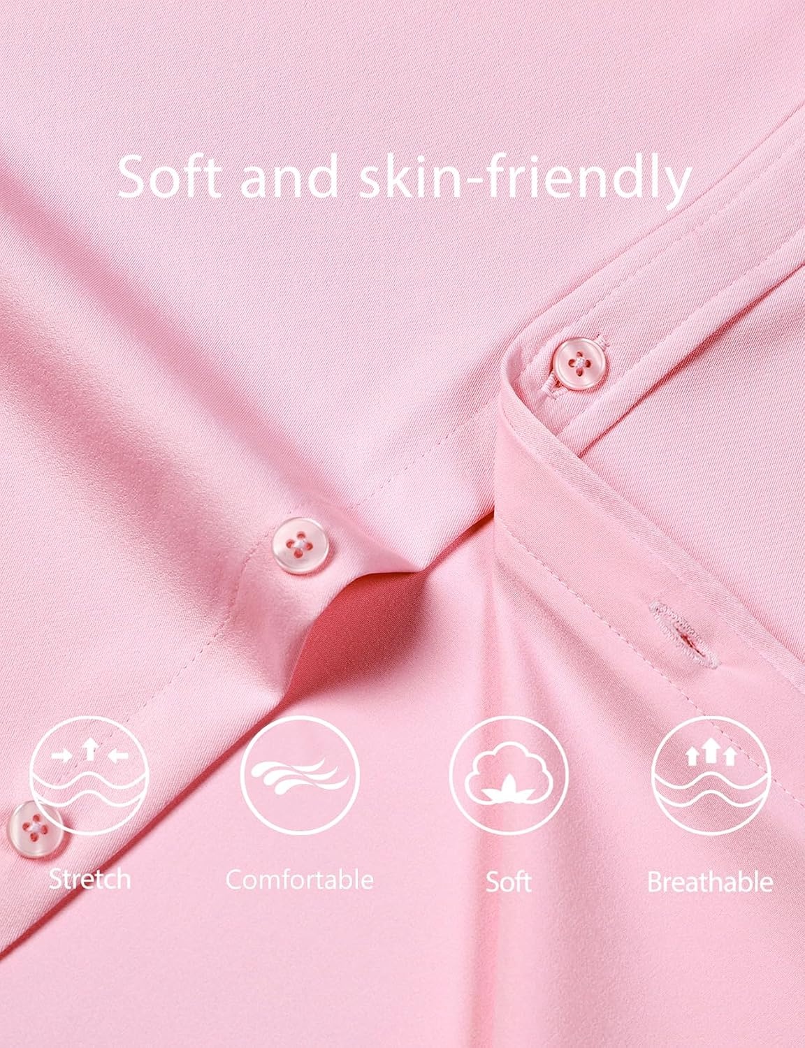 image:imageJEMITOP Mens Stretch WrinkleFree Soft Dress ShirtsPink