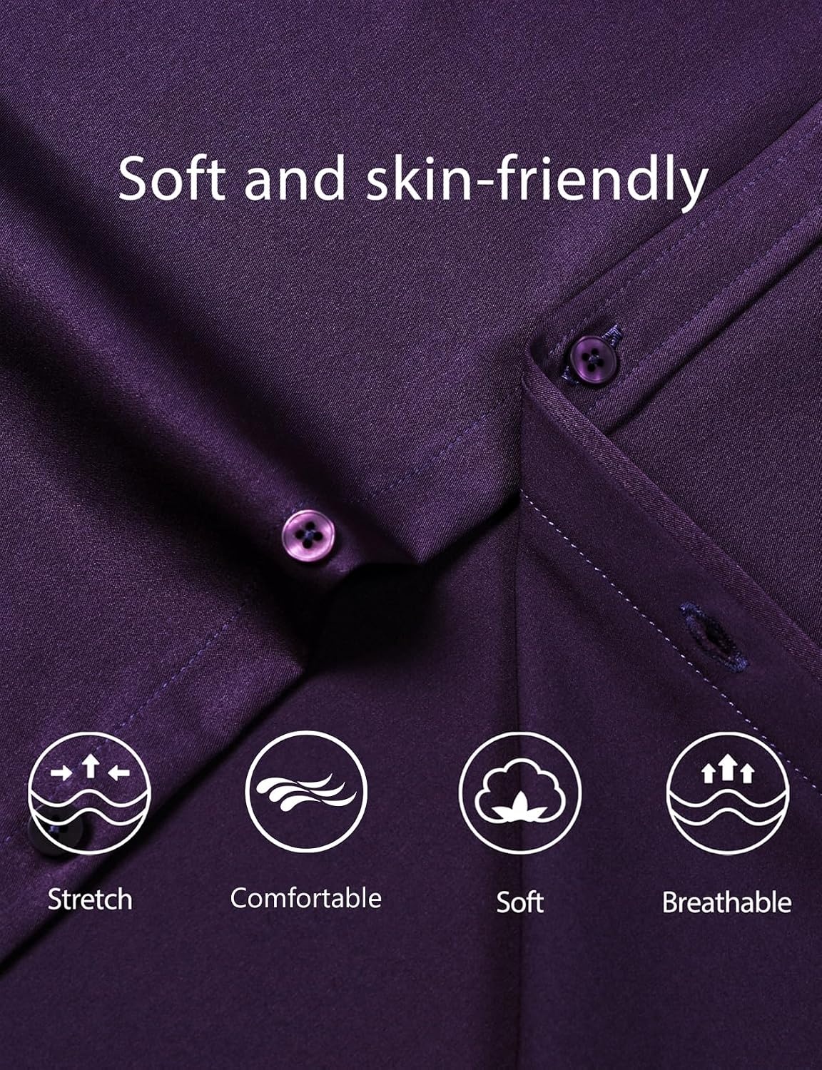 image:imageJEMITOP Mens Stretch WrinkleFree Soft Dress ShirtsPurple